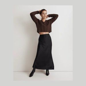 Dark Brown Cable Knit V-Neck Cropped Sweater Madewell Size Small